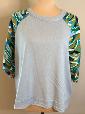 Kori sweater baseball top sky blue sweater tropical sleeves SZ LG